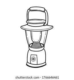 Tragbare Campingleuchte. Leerlichtquelle. Akkubetriebene Taschenlampe. Vektorgrafik im Doodle-Stil