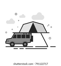 Portable camping tent icon in flat outlined grayscale style. Vector illustration.