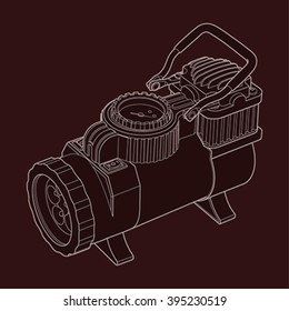 Portable car air compressor. Car tyre electrical inflator. Illustration car air compressor