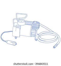 Portable car air compressor. Car tyre electrical inflator. Illustration car air compressor.