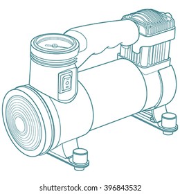 Portable car air compressor. Car tyre electrical inflator. Illustration car air compressor.