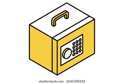 Caixa de dinheiro portátil, bloqueio de dez chaves seguro, ícone de desenho de linha simples, ilustração isométrica de armazenamento de dinheiro seguro para varejo e finanças, Ilustração de vetor