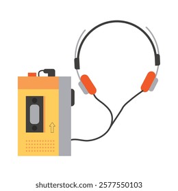 A portable cassette player with headphones in a retro style