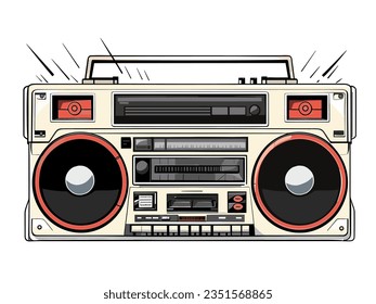 portable cassette tape music player boombox vector illustration