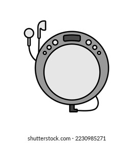 Portable CD player with earphone color vector grayscale icon. Music sign. Graph symbol for music and sound web site and apps design, logo, app, UI