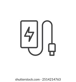 Ícone de linha de carregador portátil. sinal de estilo linear para conceito móvel e web design. Ícone de vetor de contorno de banco de energia portátil. Símbolo, ilustração de logotipo. Gráficos vetoriais