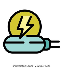 Bateria de banco de energia de carregador portátil fornecendo energia, com um símbolo de raio indicando capacidades de carregamento rápido