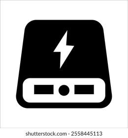 Portable charger or power bank with a lightning symbol.