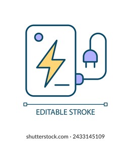 Portable charger RGB color icon. Mobile phone recharging. Accumulator. Electric appliance. Wired power generator. Isolated vector illustration. Simple filled line drawing. Editable stroke