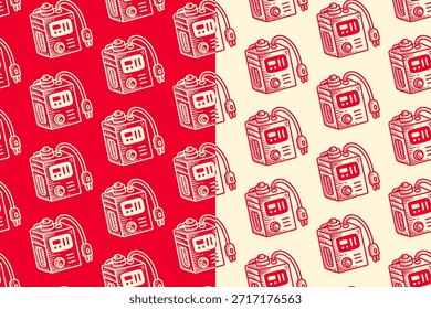 Dispositivo de carga portátil dibujado a mano doodle patrón transparente sobre fondo beige rojo para la Mercancía. Fondo de patrón de grabado de cargador de energía. Unidad de carga de batería con motivo de eclosión Fondo de pantalla