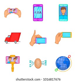 Portable computer icons set. Cartoon set of 9 portable computer vector icons for web isolated on white background