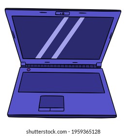 Portable computer. Notebook. Small computer. Cartoon style. Illustration for design and decoration.