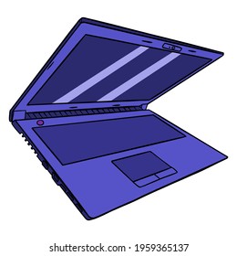 Portable computer. Notebook. Small computer. Cartoon style. Illustration for design and decoration.
