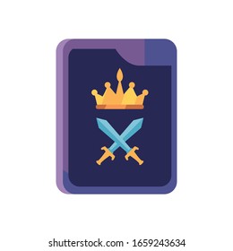 portable console with crown and swords line style icon design, videogame play leisure gaming technology entertainment obsession digital and lifestyle theme Vector illustration