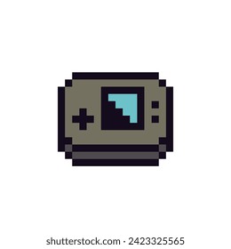 Portable console emoji. Gamepad icon. Retro 80s pixel art. Flat style. Old school computer graphic design. 8-bit sprite. Game assets. Isolated vector illustration.