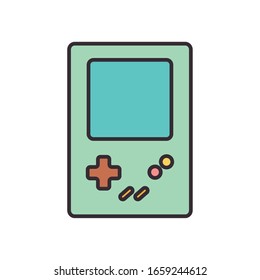 portable console line fill style icon design, Videogame play leisure gaming technology entertainment obsession digital and lifestyle theme Vector illustration