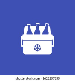 Portable cooler with beer bottles, vector icon