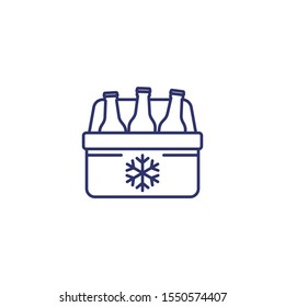 Portable cooler with beer, vector line icon