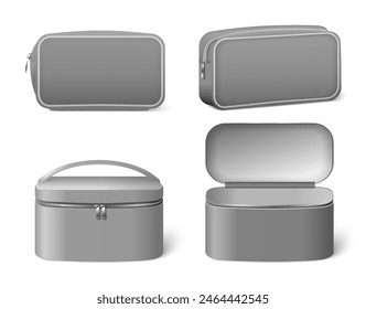 Portable cosmetic bag mockup vector illustration set