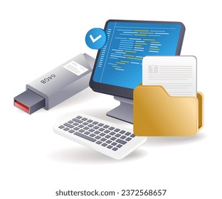 Portable data storage folder file programmer  flat illustration concept