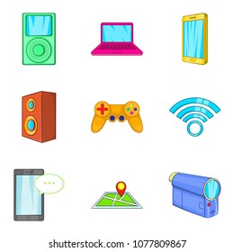 Portable device icons set. Cartoon set of 9 portable device vector icons for web isolated on white background