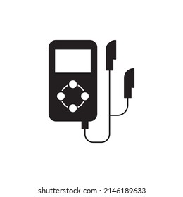 Portable Digital Audio Player Device With Earphones Icon In Black Flat Glyph, Filled Style Isolated On White Background