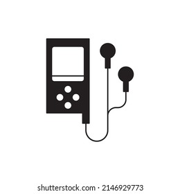 Portable Digital Audio Player Device With Earphones Icon In Black Flat Glyph, Filled Style Isolated On White Background