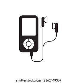 Portable Digital Audio Player Device With Earphones Icon In Black Flat Glyph, Filled Style Isolated On White Background