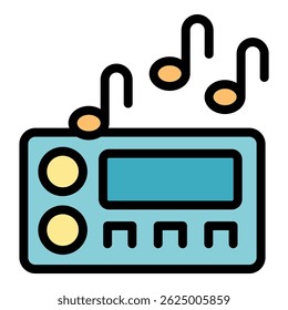 Leitor de áudio digital portátil tocando música, com notas musicais, representando música moderna ouvindo