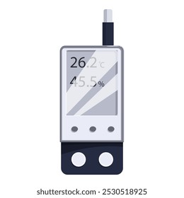 Termômetro digital portátil exibindo a temperatura atual e o nível de umidade, perfeito para monitorar ambientes internos e externos