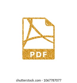 Portable document file format icon in gold glitter texture. Sparkle luxury style vector illustration.