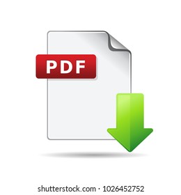 Portable document format download icon. Color vector illustration.