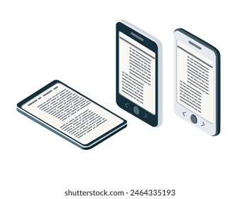 Portable e-book reader with digital E Ink display vector illustration isolated on white background