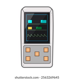 portable ekg monitor cartoon. device leads, signal analysis, interpretation screening portable ekg monitor sign. isolated symbol vector illustration