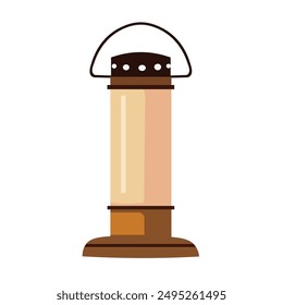 Portable electric camping lamp vector illustration, rechargeable camping lantern for outdoor hiking fishing, brown emergency lamp vector