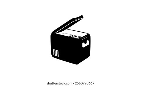 Portable electric cooler, black isolated silhouette