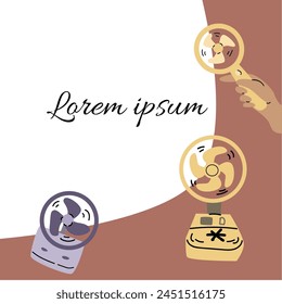 Portable electric fan background - banner or poster with text. Vector illustration can use for electric portable appliance banner or flyer, card. Cartoon hand drawn design. 