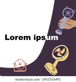 Portable electric fan background - banner or poster with text. Vector illustration can use for electric portable appliance banner or flyer, card. Cartoon hand drawn design. 