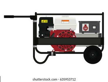 Portable electric generator. Side view. Flat vector.