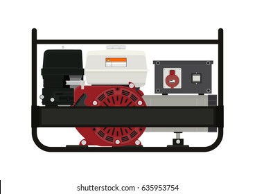 Portable electric generator. Side view. Flat vector.