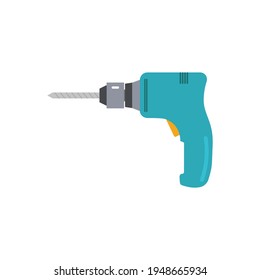 Portable electric hand drill drawing with bit. Power drill icon. Isolated vector cartoon clipart on white blank background.