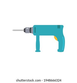 Portable electric hand drill drawing with bit. Power drill icon. Isolated vector cartoon clipart on white blank background.