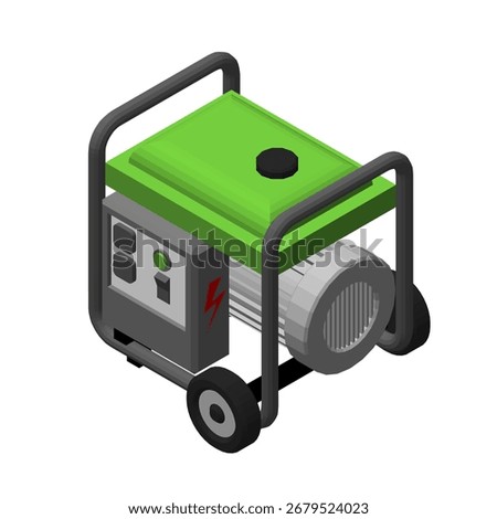Portable electric power generator. 3d Vector illustration. Isometric projection. 