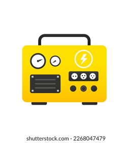 Portable electric power generator. Electric charger diesel portable flat generator icon. Electrical energy, from a gener. Emergency equipment. Vector illustration