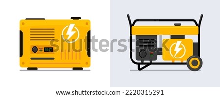 Portable electric power generator. Electric charger diesel portable flat generator icon