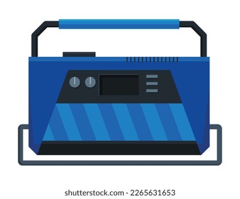 Portable electric power generator icon. Gasoline generator, emergency equipment. Energy generating backup equipment and electricity voltage source alternator machine. Cartoon vector illustration