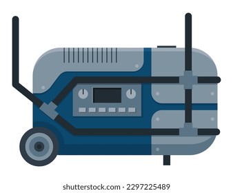 Portable electric power generator icon. Gasoline generator, emergency equipment. Energy generating backup equipment and electricity voltage source alternator machine. Cartoon vector illustration