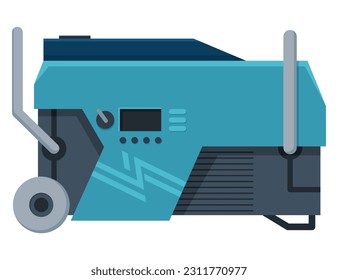 Portable electric power generator icon. Gasoline generator, emergency equipment. Energy generating backup equipment and electricity voltage source alternator machine. Cartoon vector illustration
