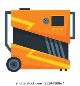 Portable electric power generator icon. Gasoline generator, emergency equipment. Energy generating backup equipment and electricity voltage source alternator machine. Cartoon vector illustration