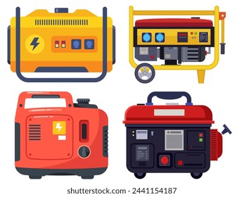 Portable Electric Power Generator: Icon of a Diesel-Powered Flat Generator with Electric Charging Capabilities